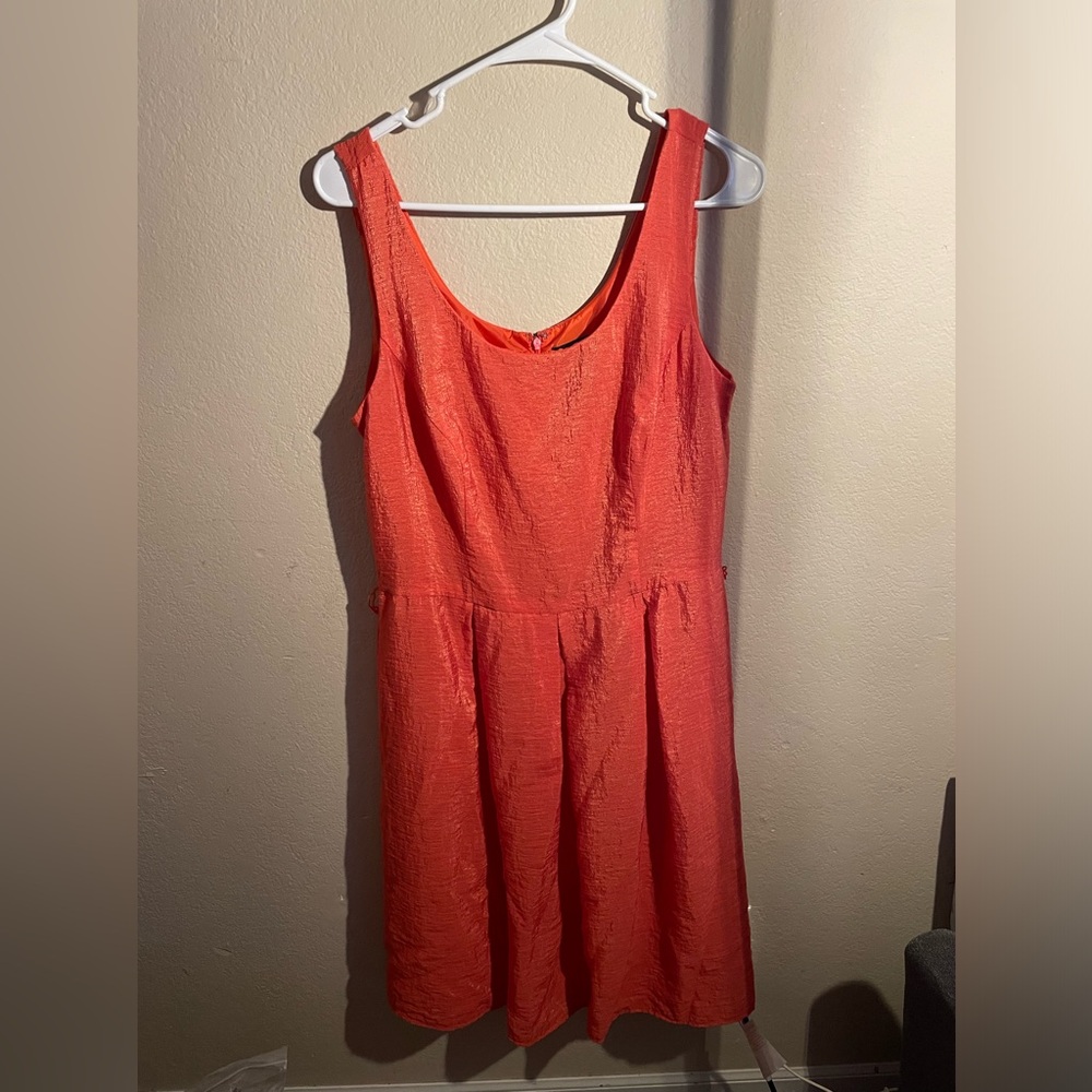 Chaps Dark Coral Fitted Summer Dress missing Strap Belt Sleeveless Dress Sz 12